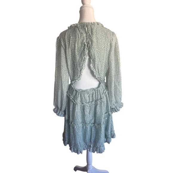 Women's Casual Floral Summer Long Sleeve Deep V-Neck Open Back Ruffles Large - Picture 4 of 13